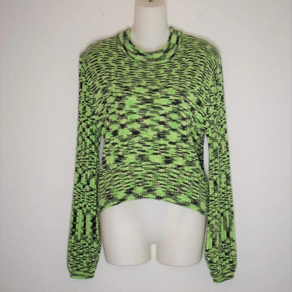BLANK NYC Turtleneck Sweater Sz XS Balloon Sleeve Crop Neon Retro - Picture 2 of 16